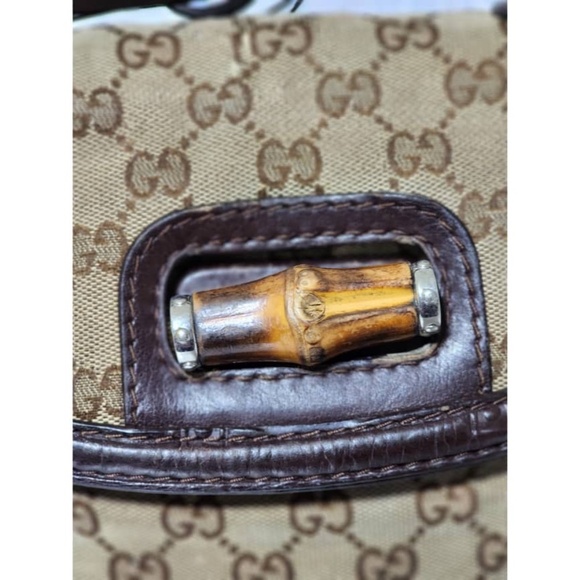 SOLD*Authentic GUCCI GG Canvas And Leather New Bamboo Top Handle Bag Beige/Brown - Picture 16 of 16